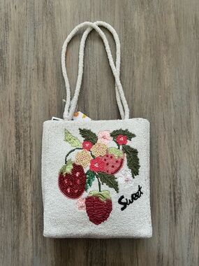 Made in India Beaded Strawberry Floral Tote Bag